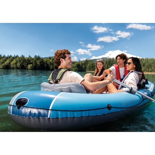 Inflatable 4 Person Boat Set with Oars and High-Output Pump