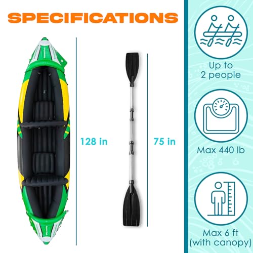 Inflatable 2 Person Kayak with Sun Canopy and Adjustable Seats