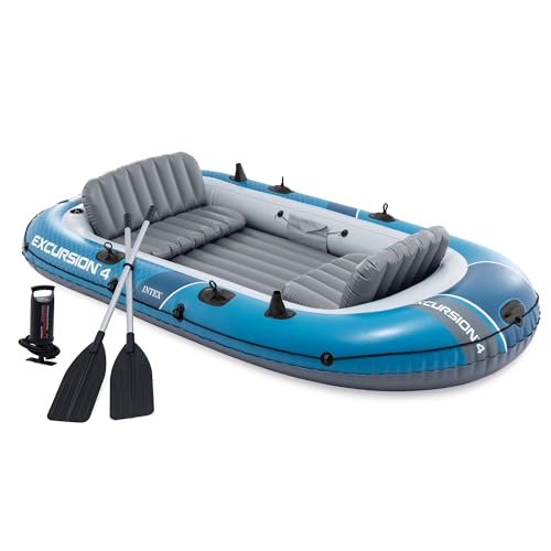 Inflatable 4 Person Boat Set with Oars and High-Output Pump