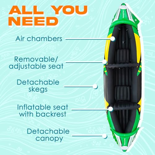 Inflatable 2 Person Kayak with Sun Canopy and Adjustable Seats