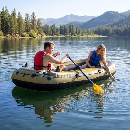 Inflatable Fishing Boat Set with Oars, Seats and Motor Mount