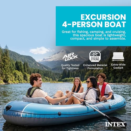 Inflatable 4 Person Boat Set with Oars and High-Output Pump