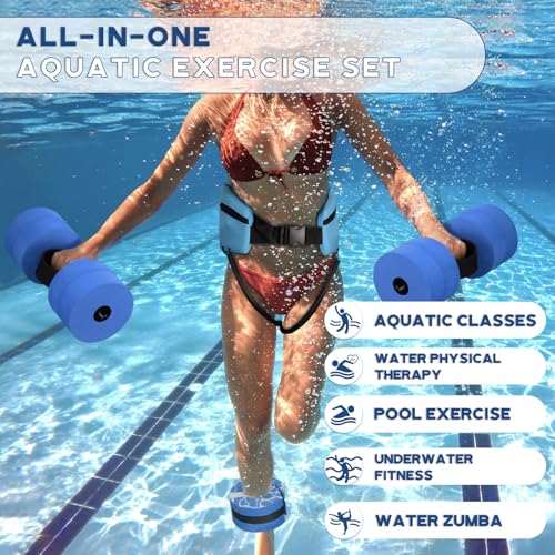 Aqua Fitness Exercise Set with Water Weights and Pool Belt