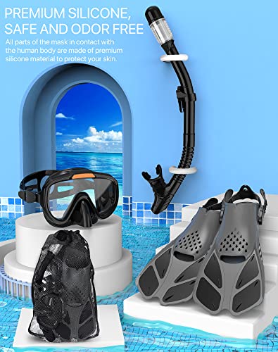 4-in-1 Adult Snorkel Set with Mask, Fins and Travel Bag