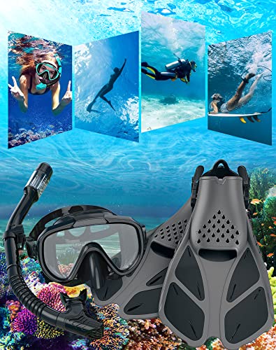 4-in-1 Adult Snorkel Set with Mask, Fins and Travel Bag