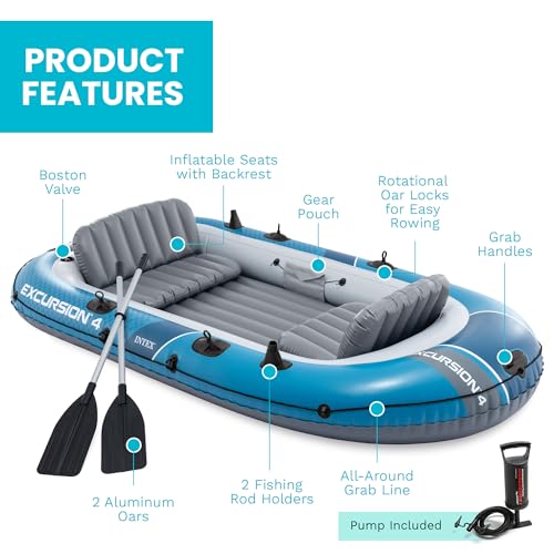 Inflatable 4 Person Boat Set with Oars and High-Output Pump