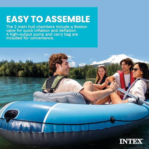 Inflatable 4 Person Boat Set with Oars and High-Output Pump