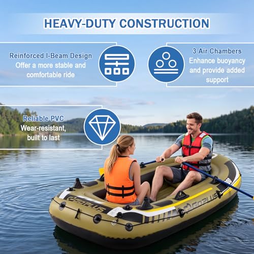 Inflatable Fishing Boat Set with Oars, Seats and Motor Mount