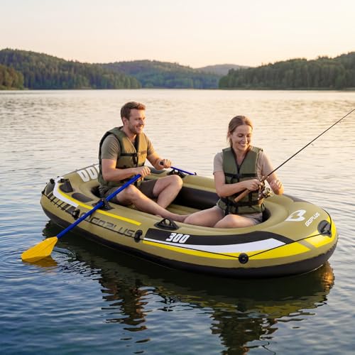 Inflatable Fishing Boat Set with Oars, Seats and Motor Mount