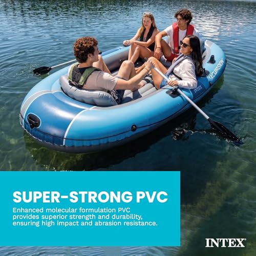 Inflatable 4 Person Boat Set with Oars and High-Output Pump