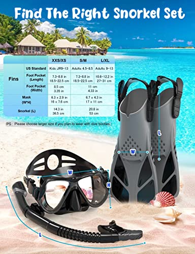 Adult Snorkel Set with Mask, Fins and Travel Bag