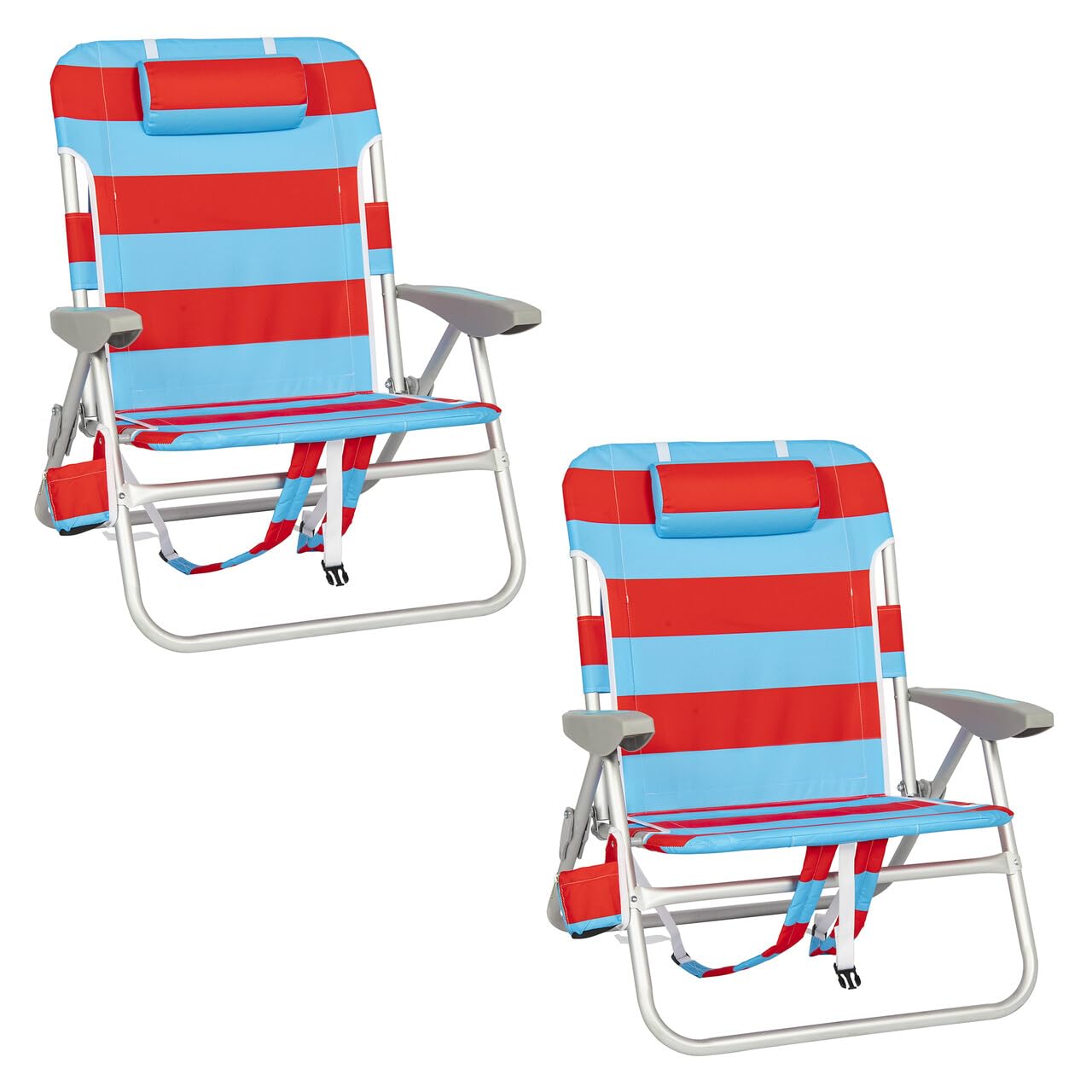Wide Backpack Beach Chair Set with Pillow and Storage Pouch