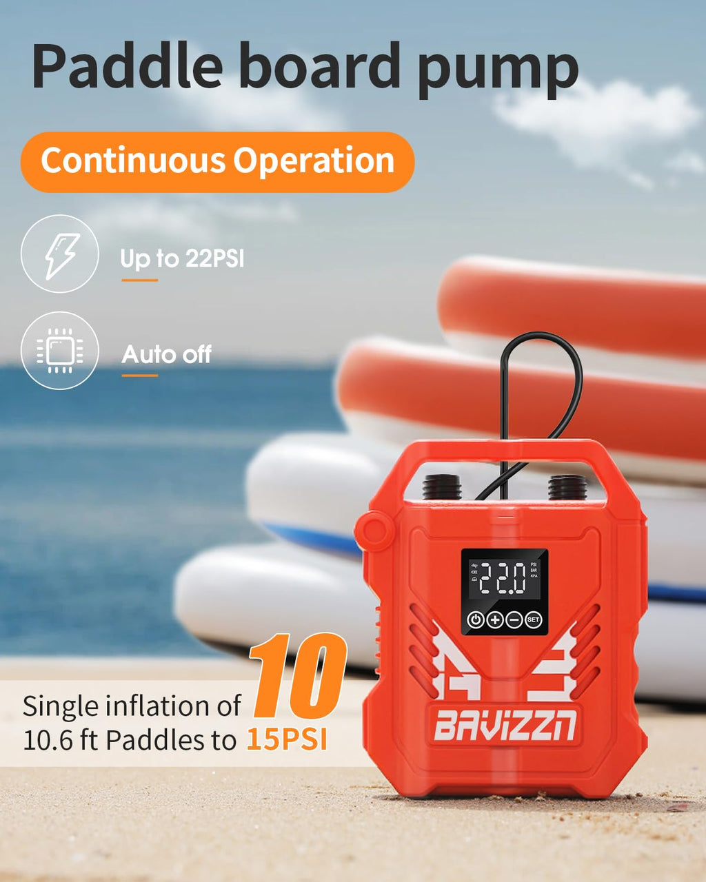 BAVIZZN Paddle Board Electric Pump, SUP Pump for Paddle Board Inflatables