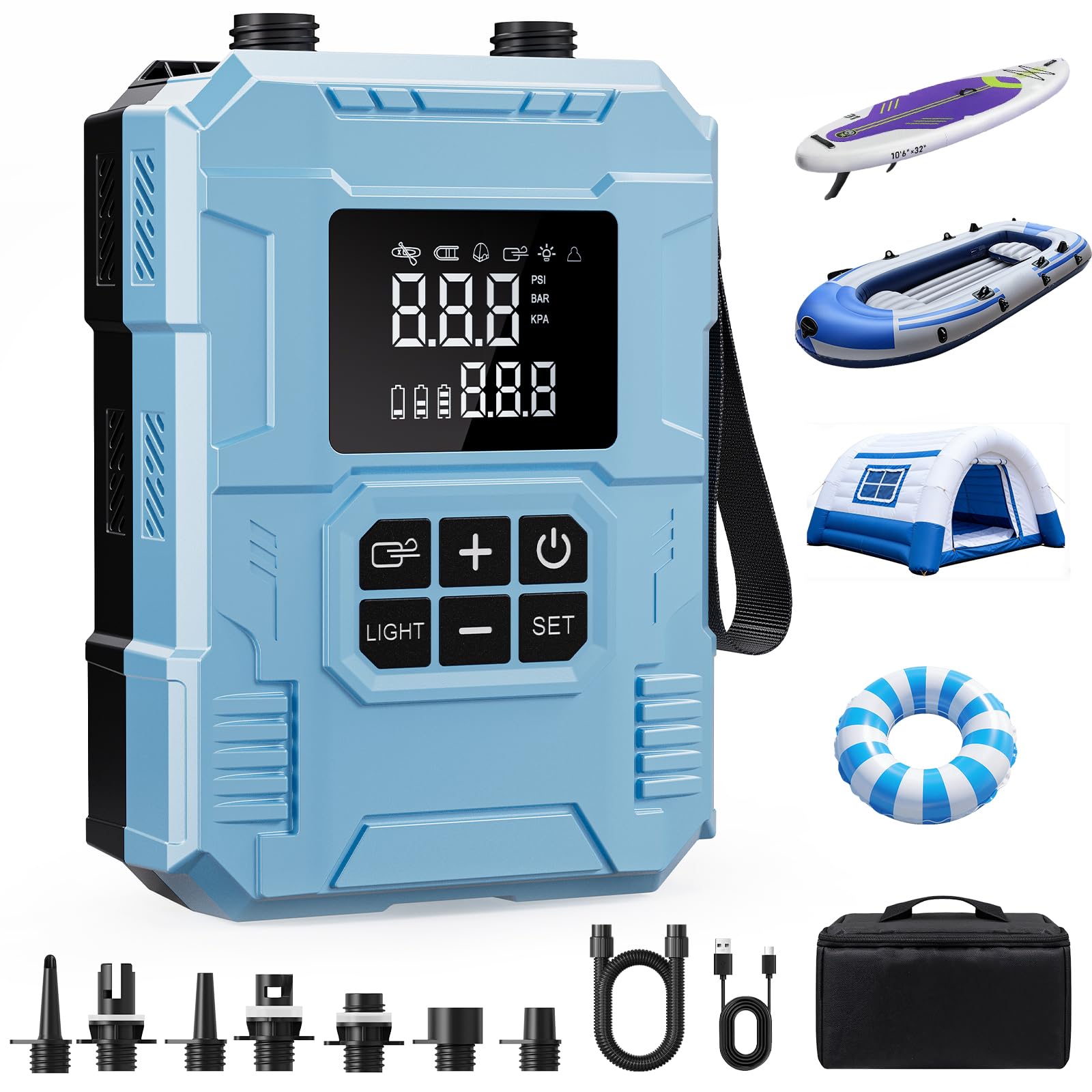 Cordless Electric Paddle Board Pump with Fast Inflation and LED Light