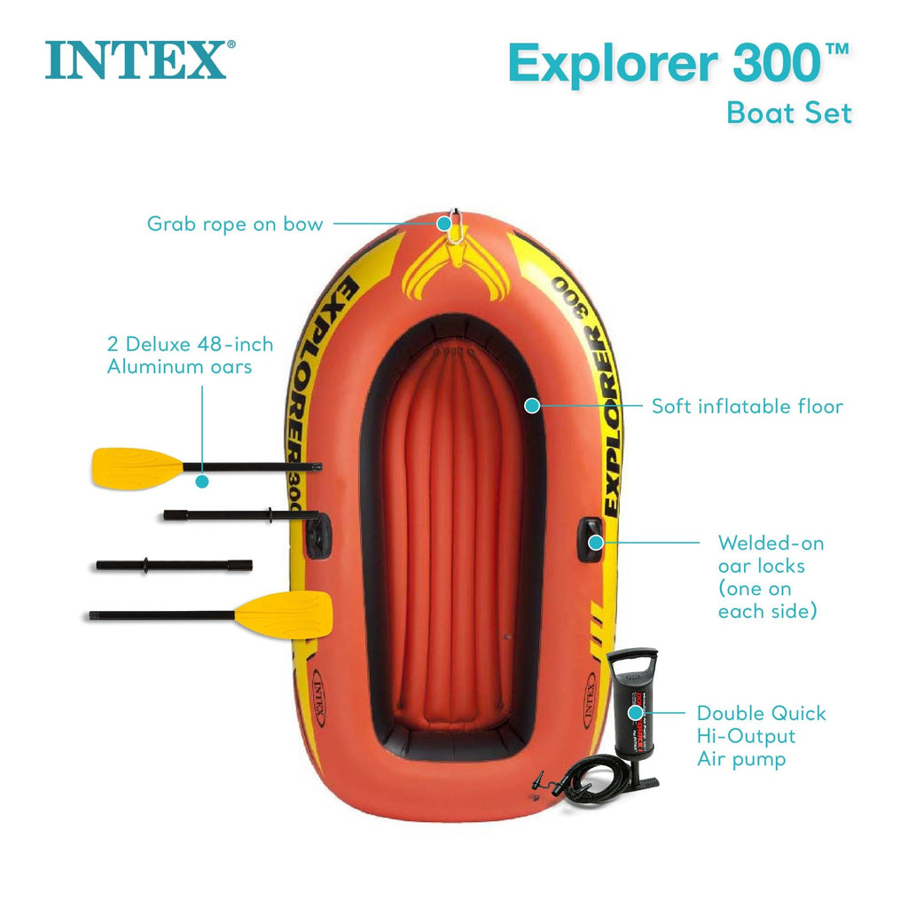 INTEX Explorer 300 Kiddie Inflatable Boat Set with Oars and Pump, 2-Pack