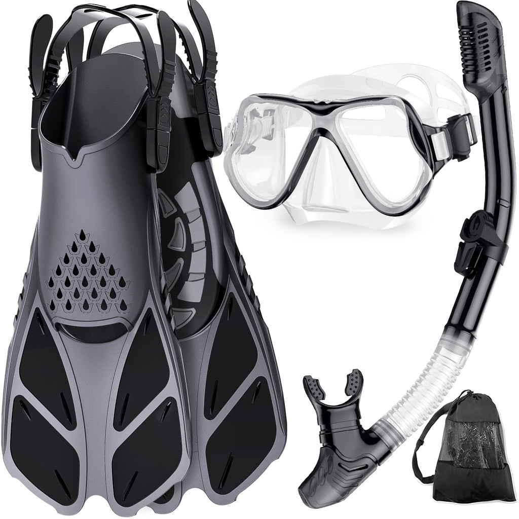 Adult Snorkel Set with Mask, Fins and Travel Bag