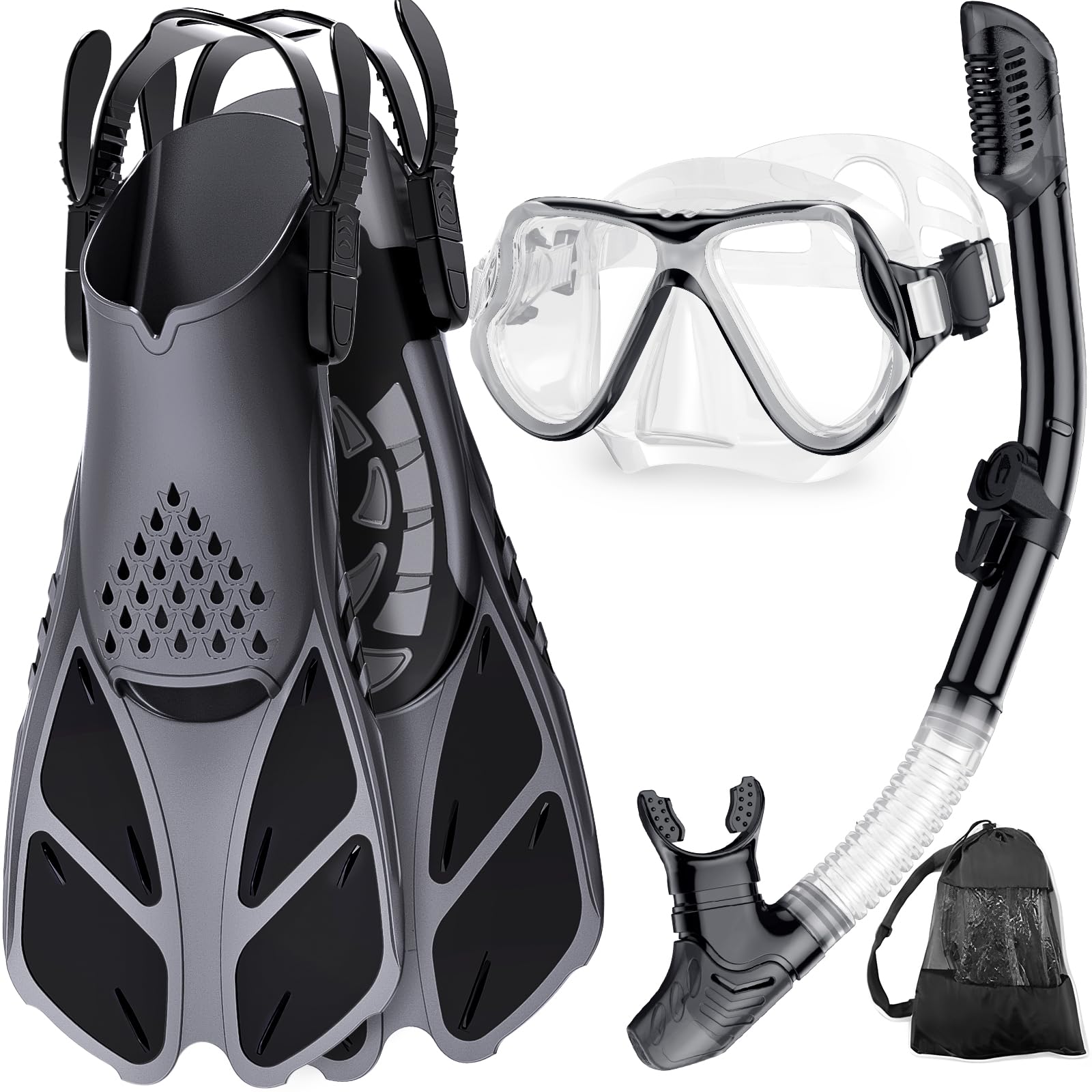 Adult Snorkel Set with Mask, Fins and Travel Bag