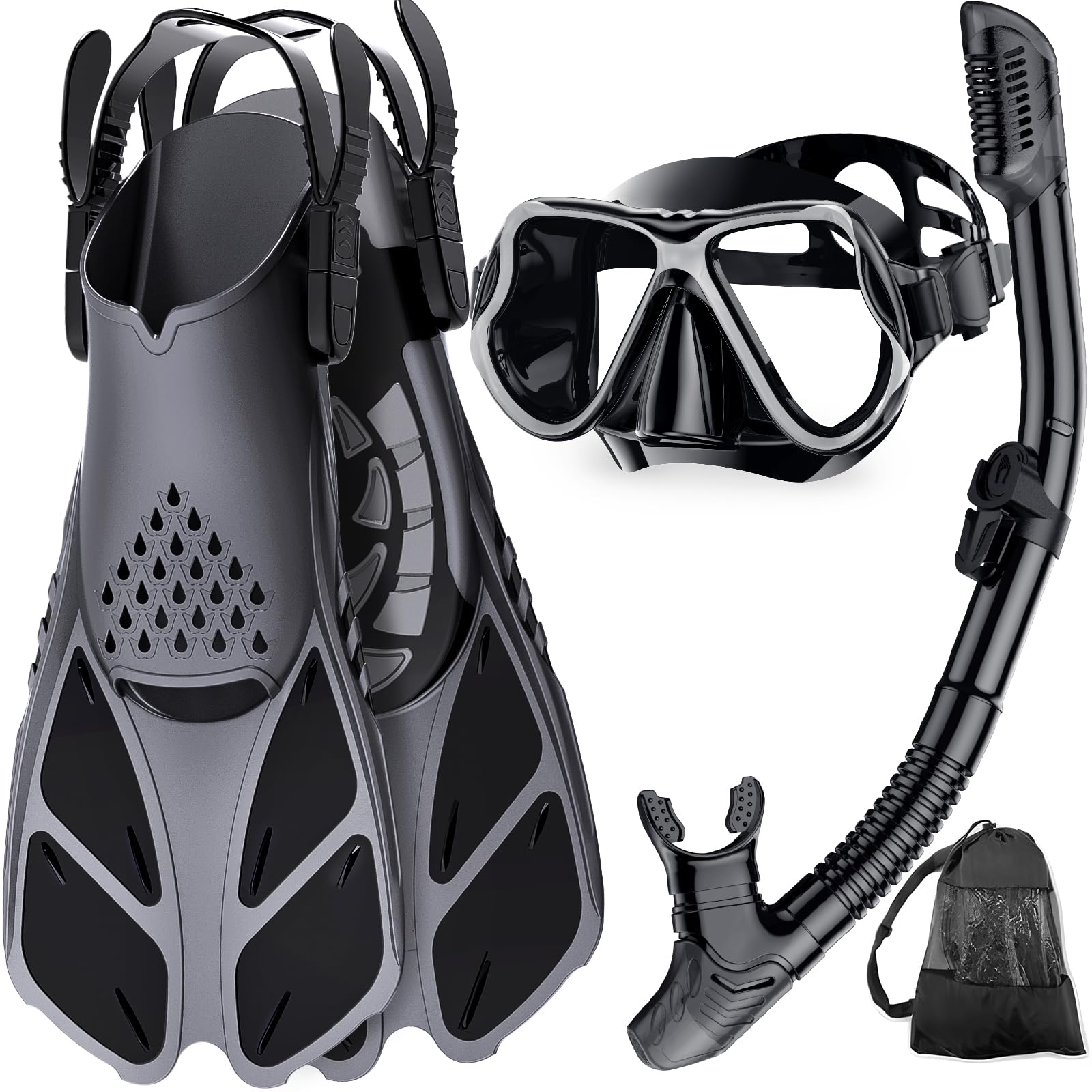 Adult Snorkel Set with Mask, Fins and Travel Bag