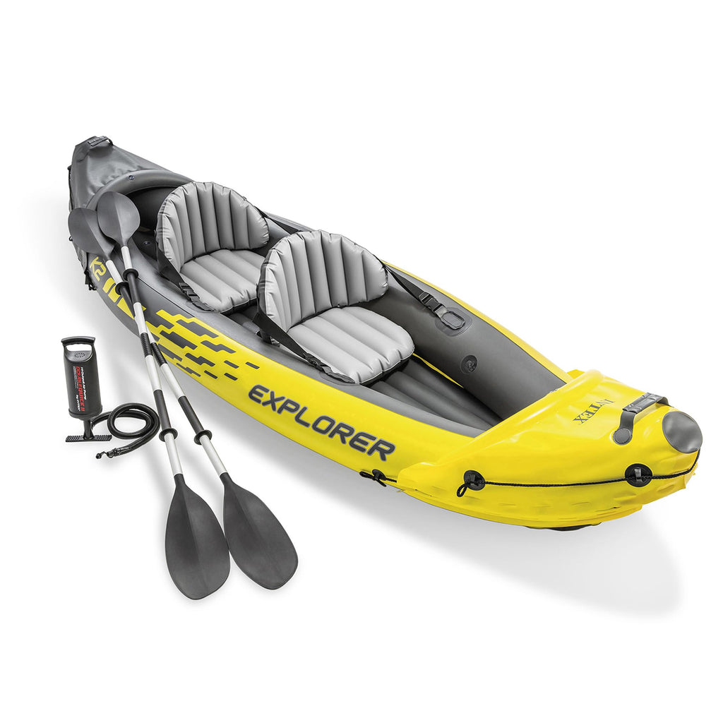 Inflatable 2 Person Kayak Set with Paddles, Pump and Backrests