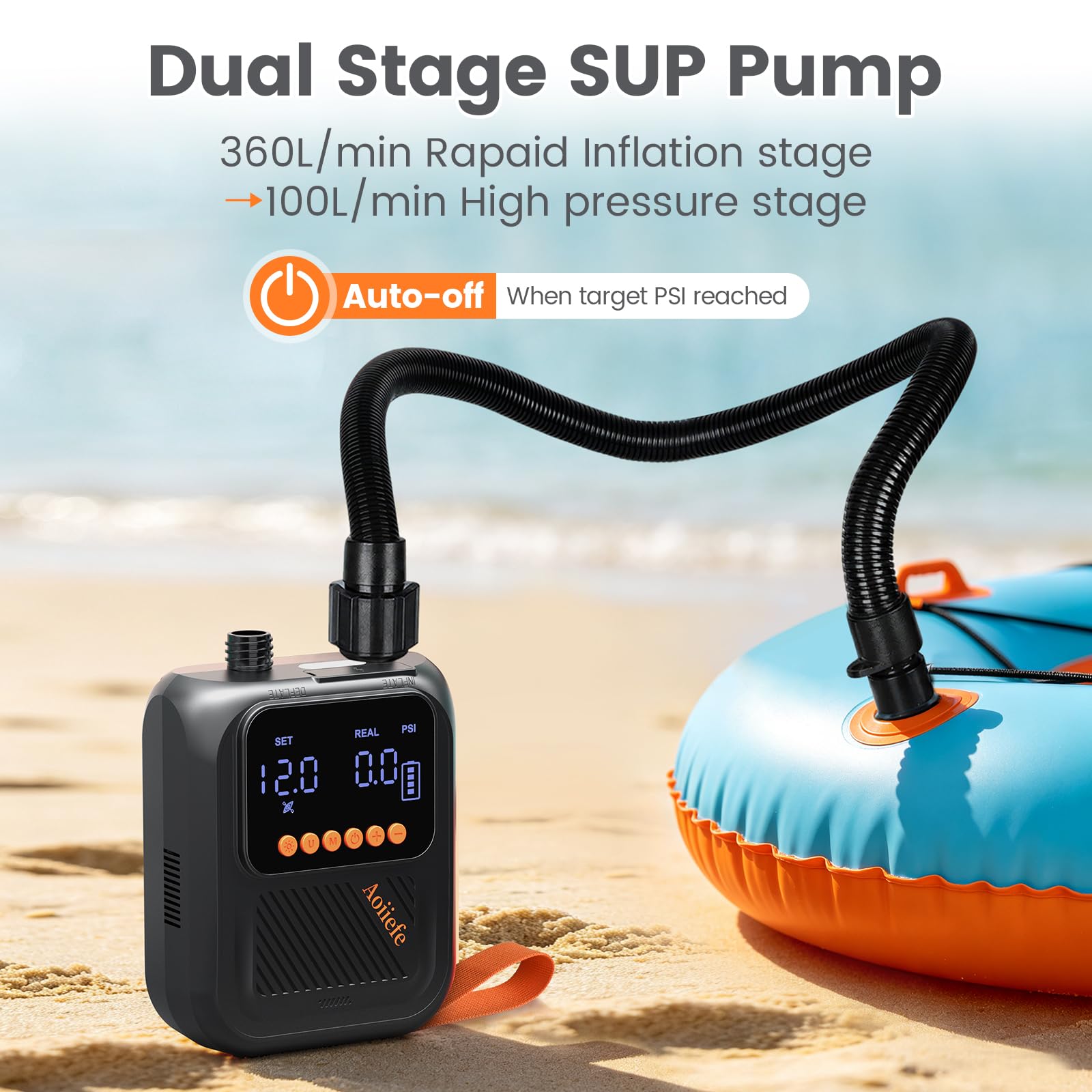 Rechargeable Electric SUP Pump with Dual Stage Inflation Function
