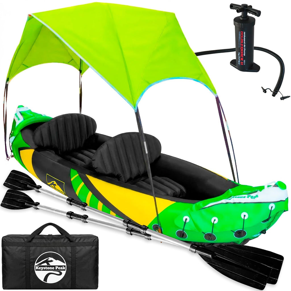 Inflatable 2 Person Kayak with Sun Canopy and Adjustable Seats