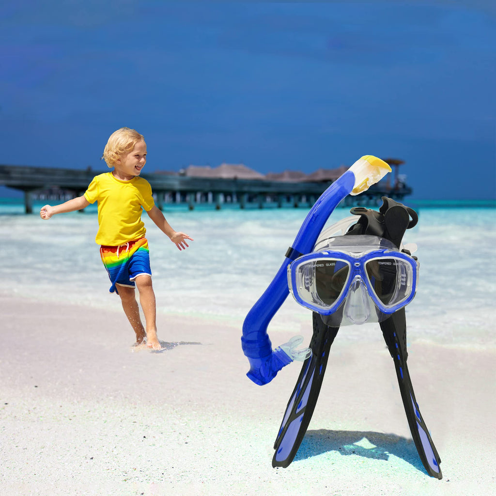 Kids Snorkel Set with Mask, Fins and Mesh Carry Bag