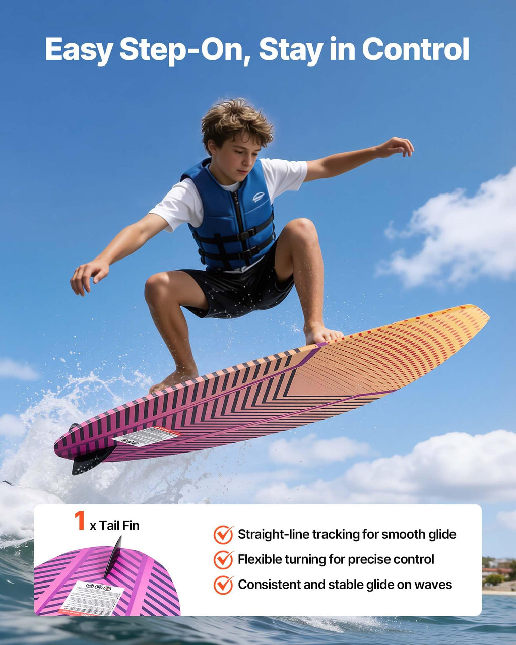 45 Inch Wakesurf Board with EVA Non-Slip Pad for Youth Riders