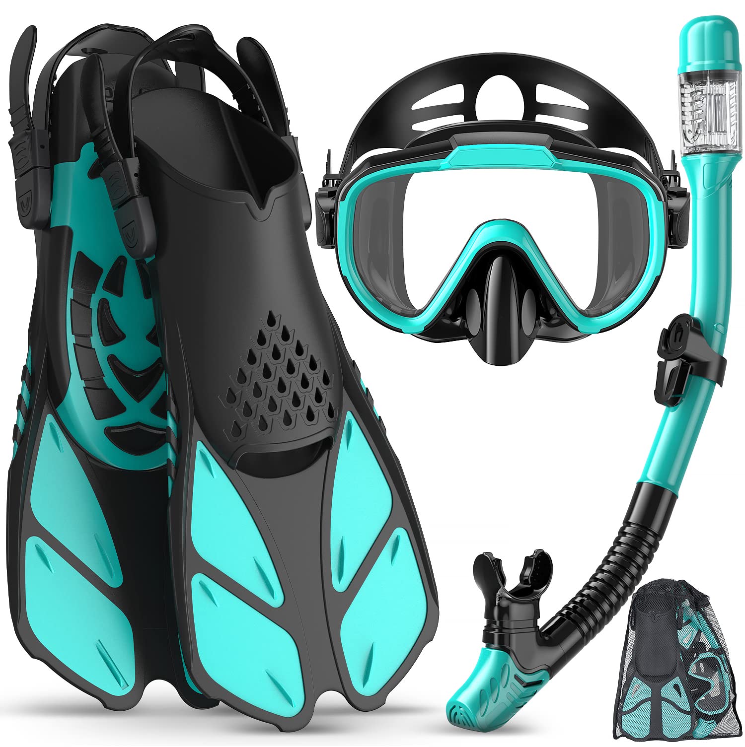 4-in-1 Adult Snorkel Set with Mask, Fins and Travel Bag