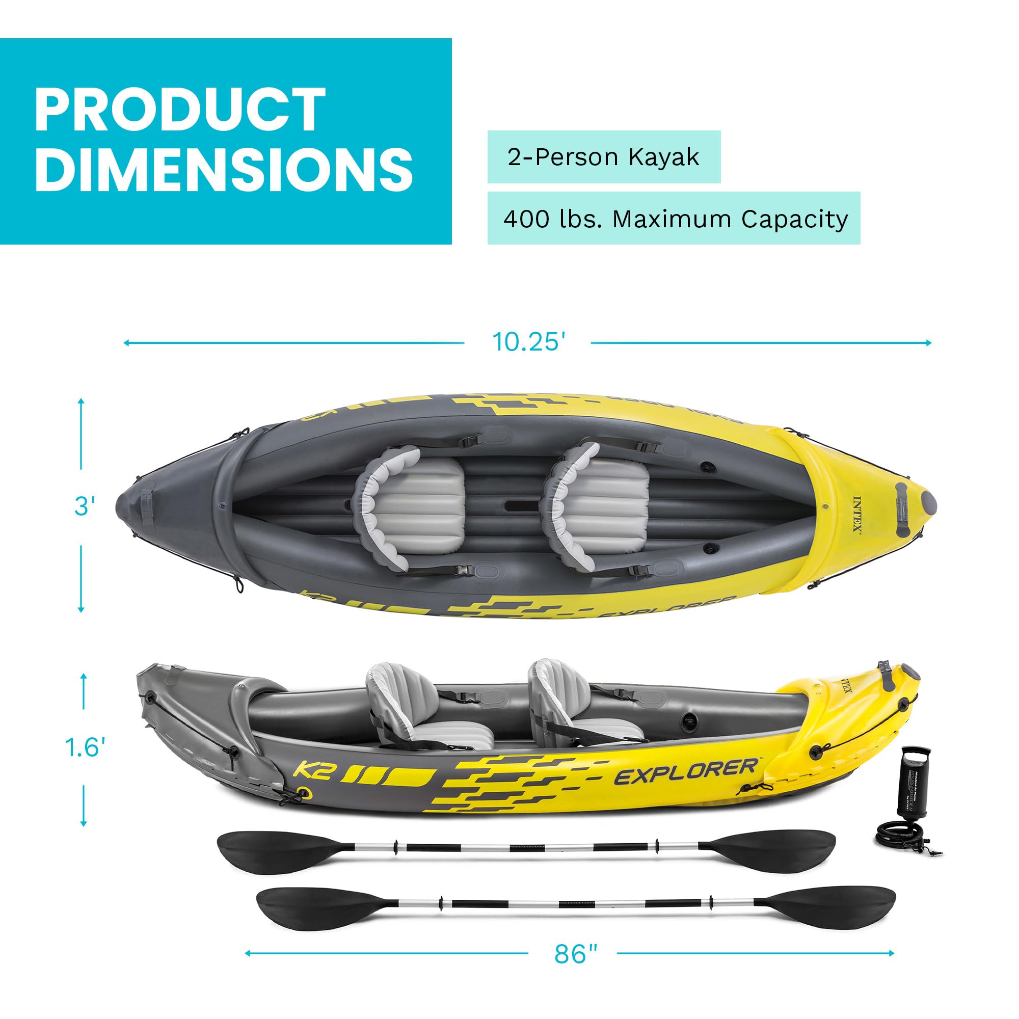Inflatable 2 Person Kayak Set with Paddles, Pump and Backrests