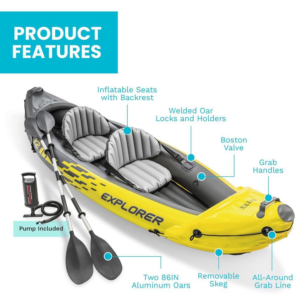 Inflatable 2 Person Kayak Set with Paddles, Pump and Backrests