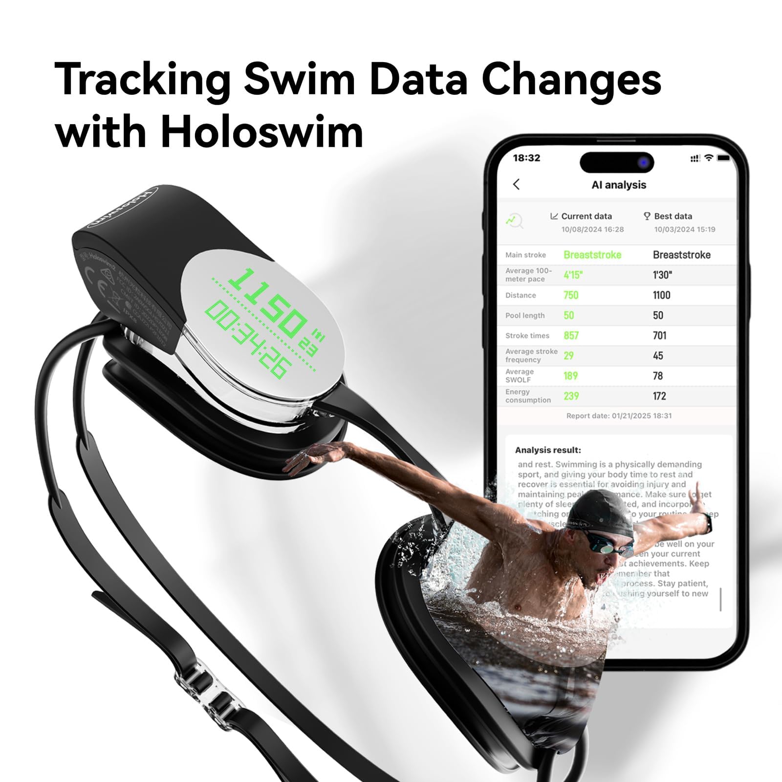 Smart Swim Goggles with AR Display and Training Data Tracking