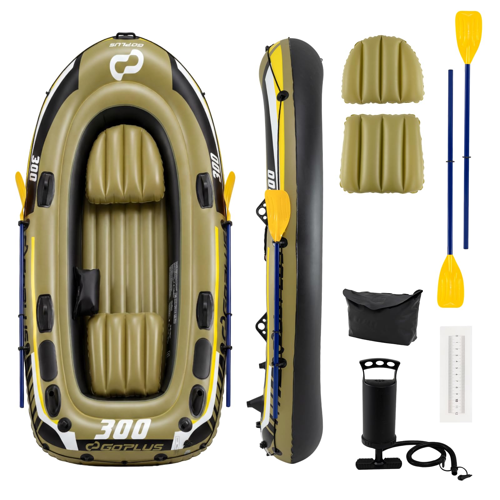 Inflatable Fishing Boat Set with Oars, Seats and Motor Mount