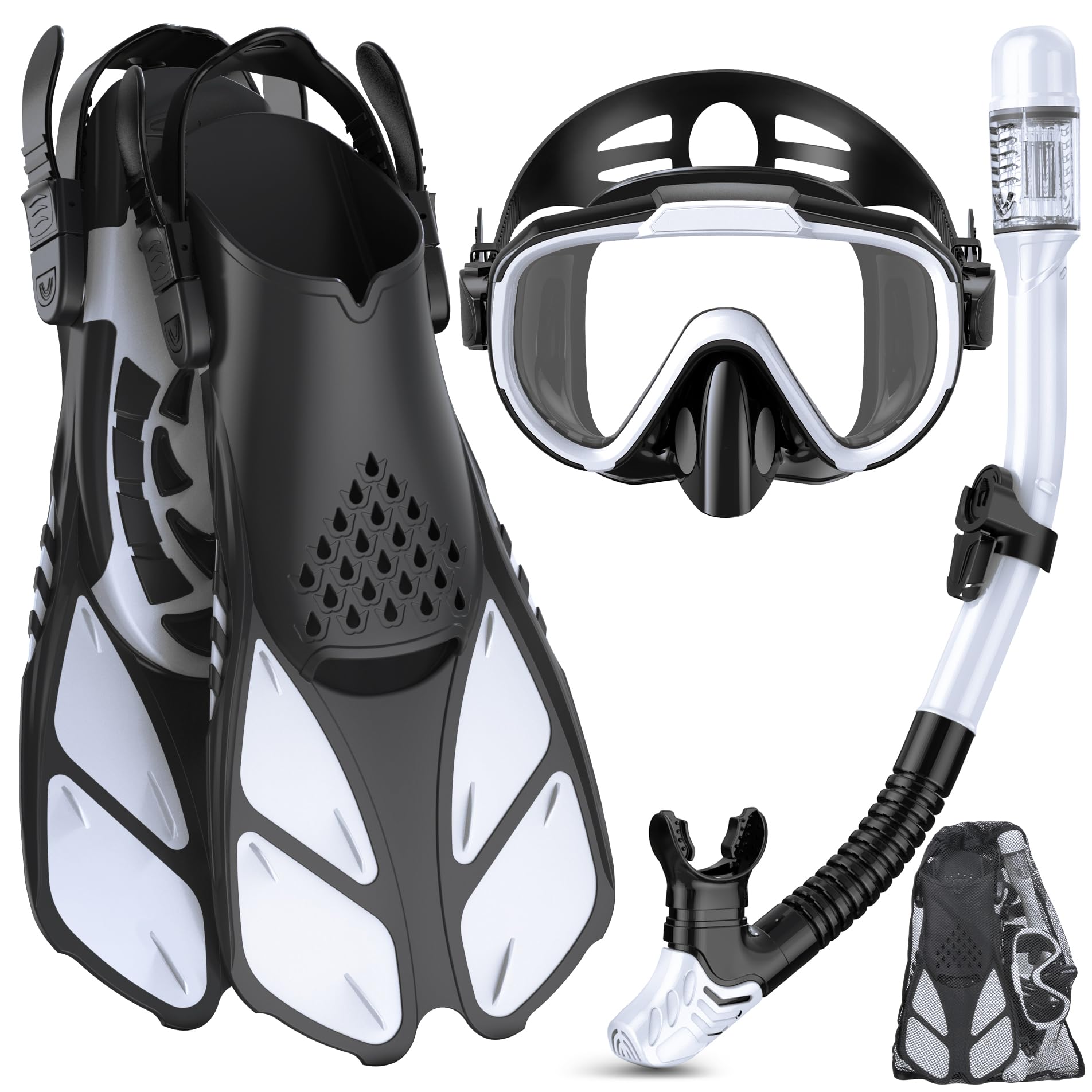 4-in-1 Adult Snorkel Set with Mask, Fins and Travel Bag