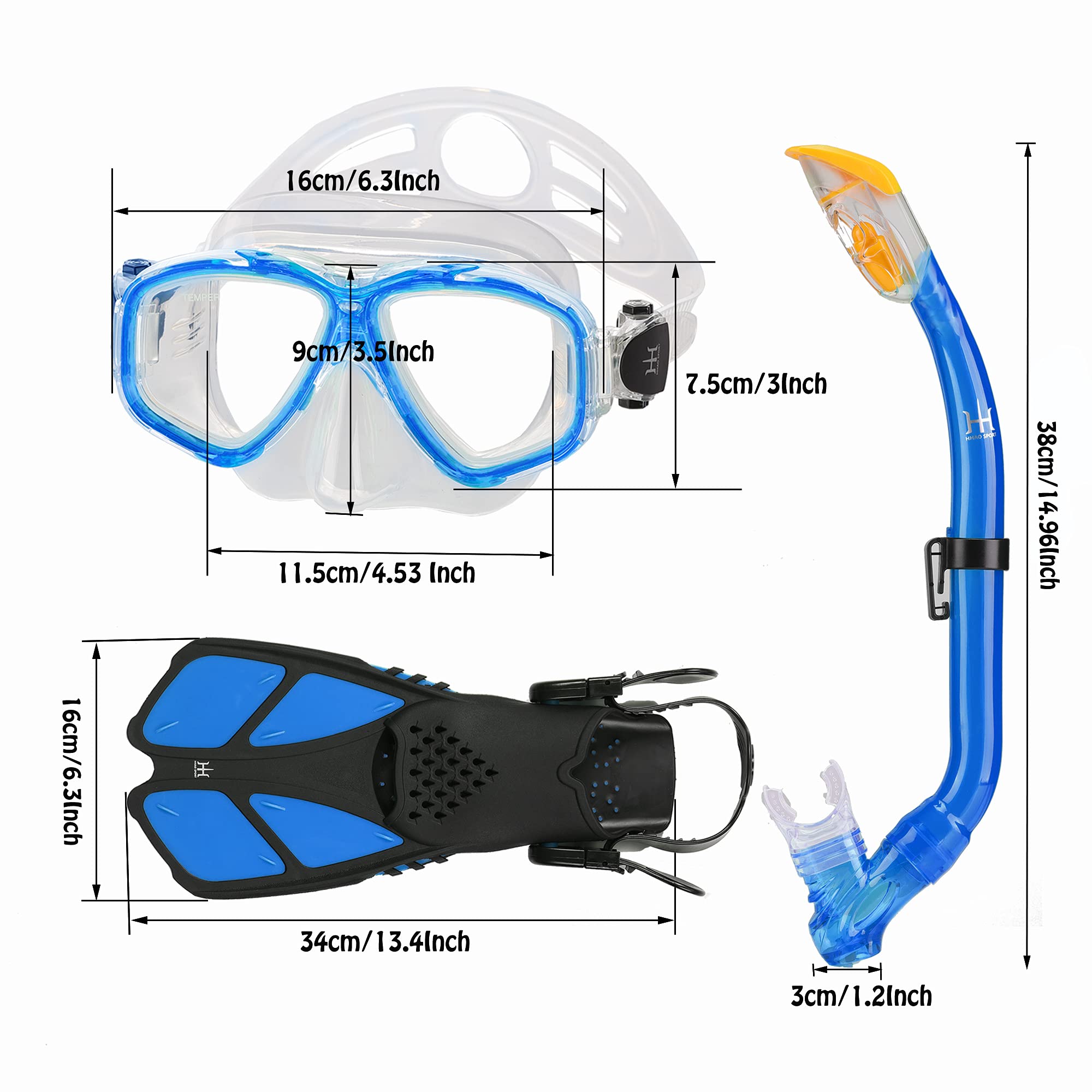 Kids Snorkel Set with Mask, Fins and Mesh Carry Bag