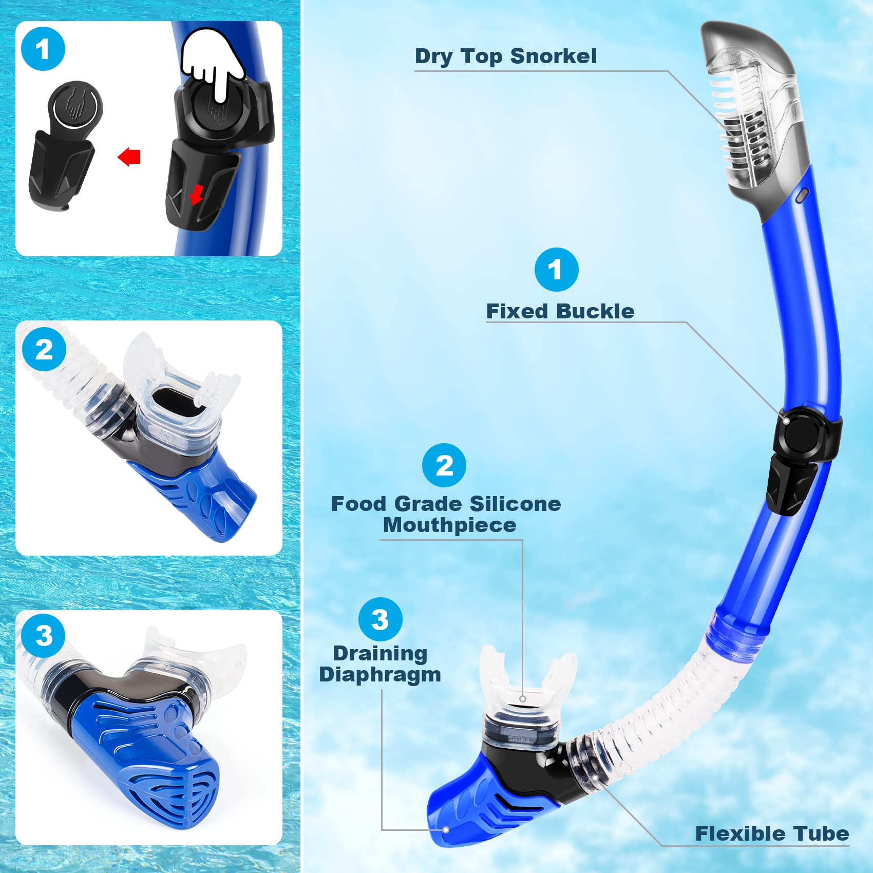 Adult Snorkel Set with Mask, Fins and Travel Bag
