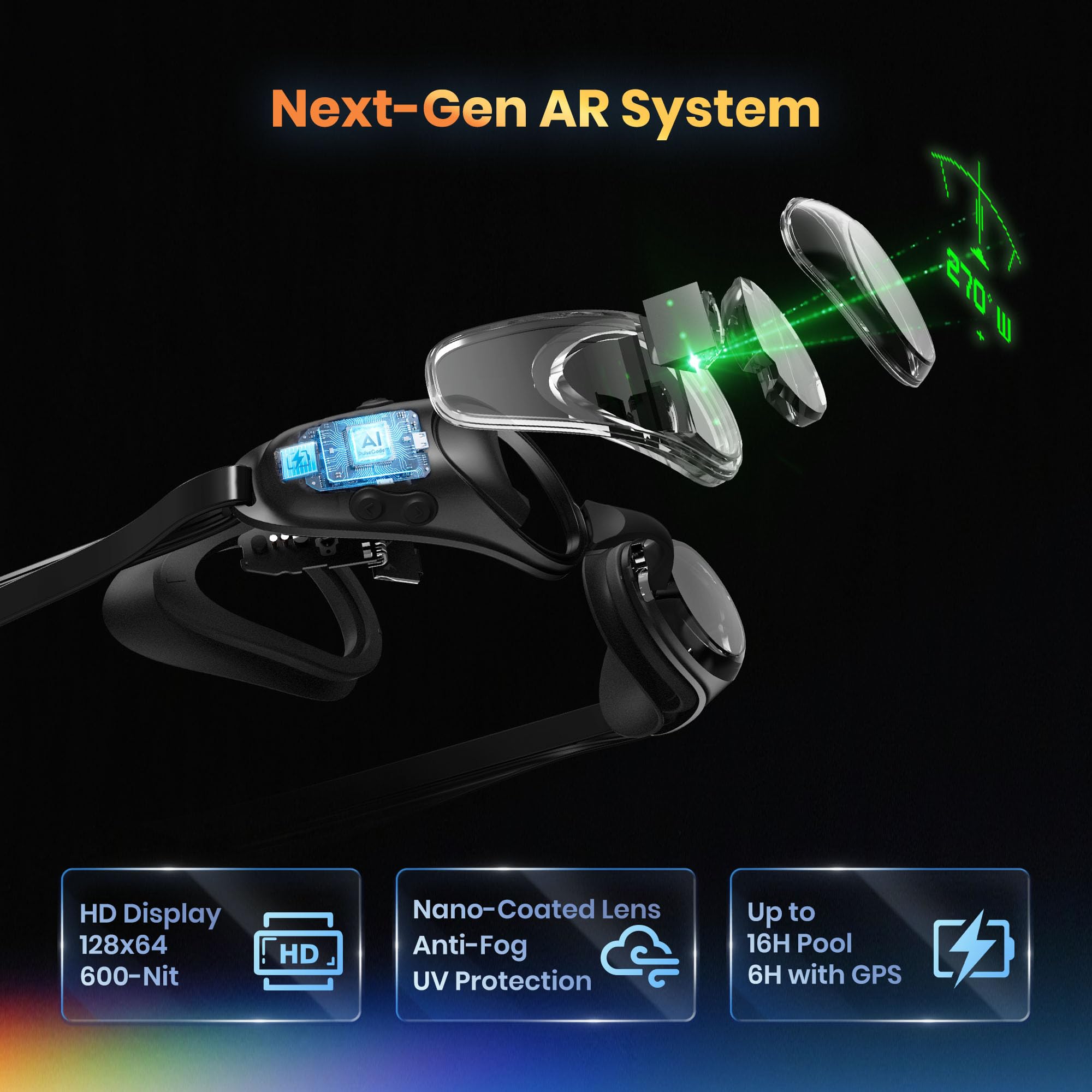 Smart AR Swim Goggles with GPS and Training Data Tracking