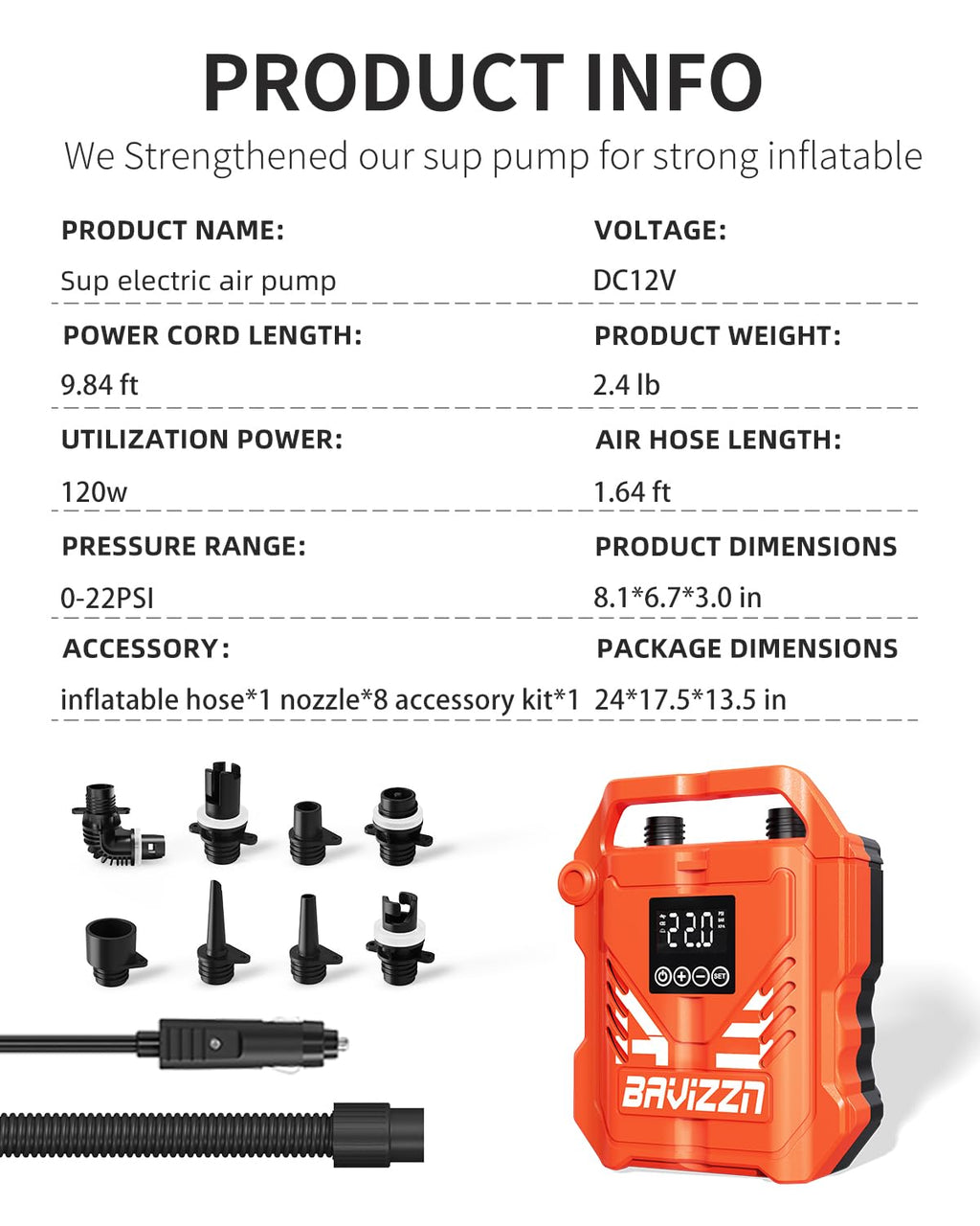 BAVIZZN Paddle Board Electric Pump, SUP Pump for Paddle Board Inflatables
