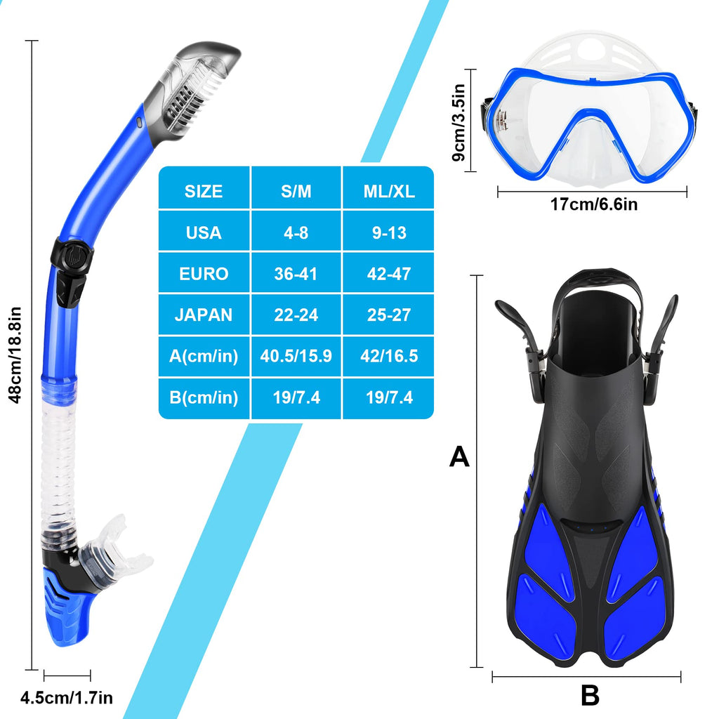 Adult Snorkel Set with Mask, Fins and Travel Bag