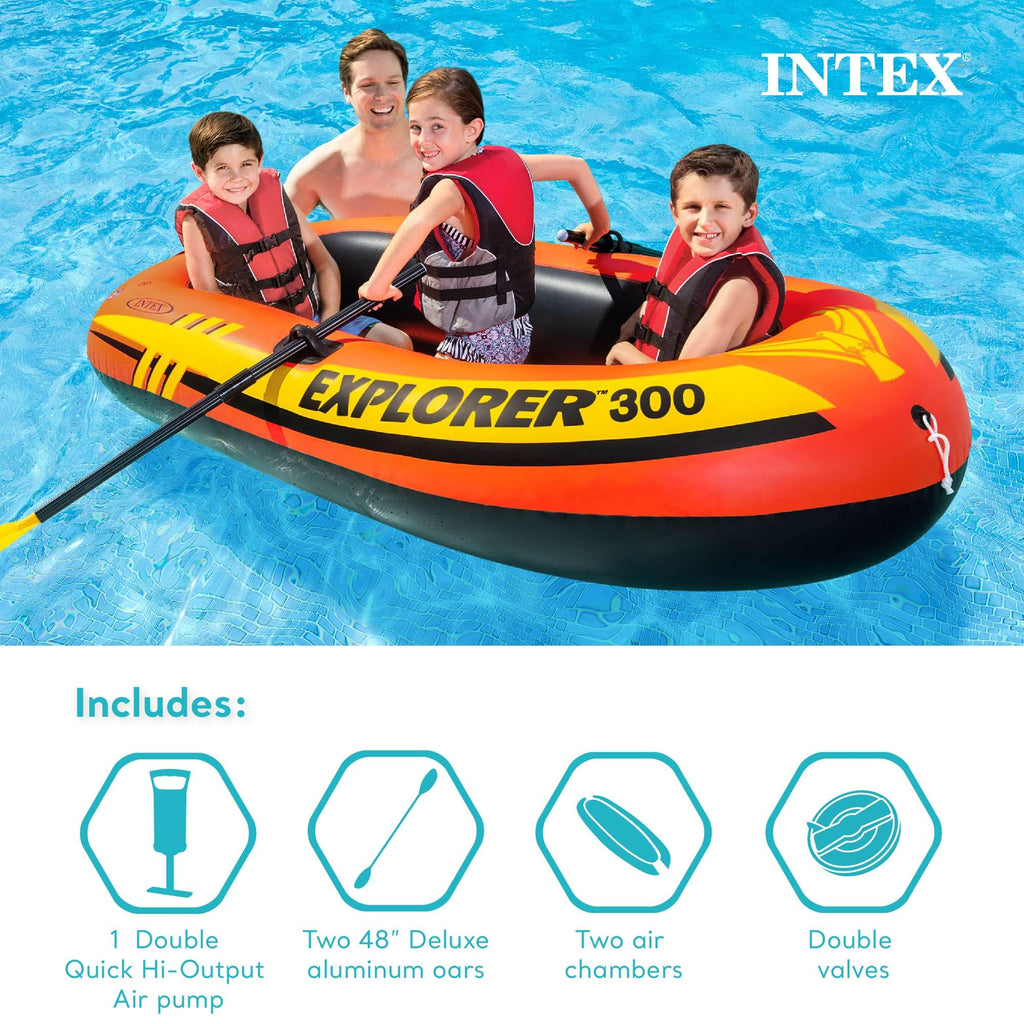 INTEX Explorer 300 Kiddie Inflatable Boat Set with Oars and Pump, 2-Pack