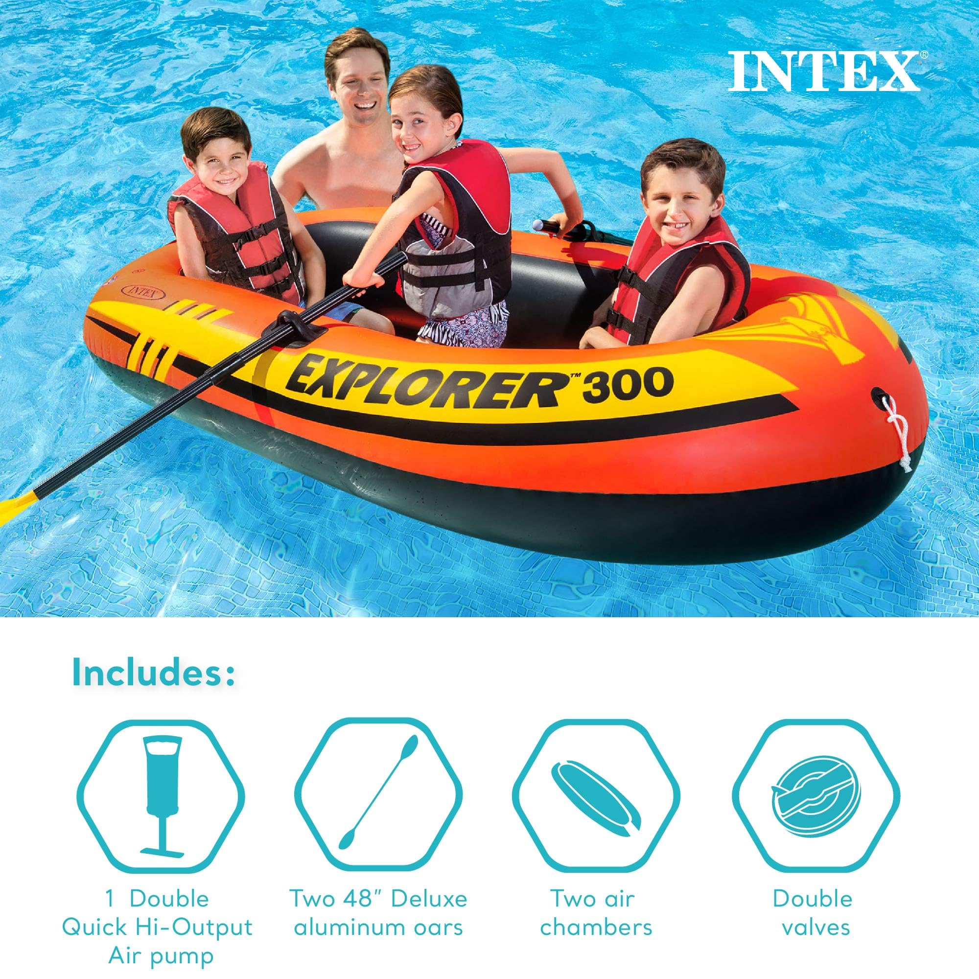 INTEX Explorer 300 Kiddie Inflatable Boat Set with Oars and Pump, 2-Pack