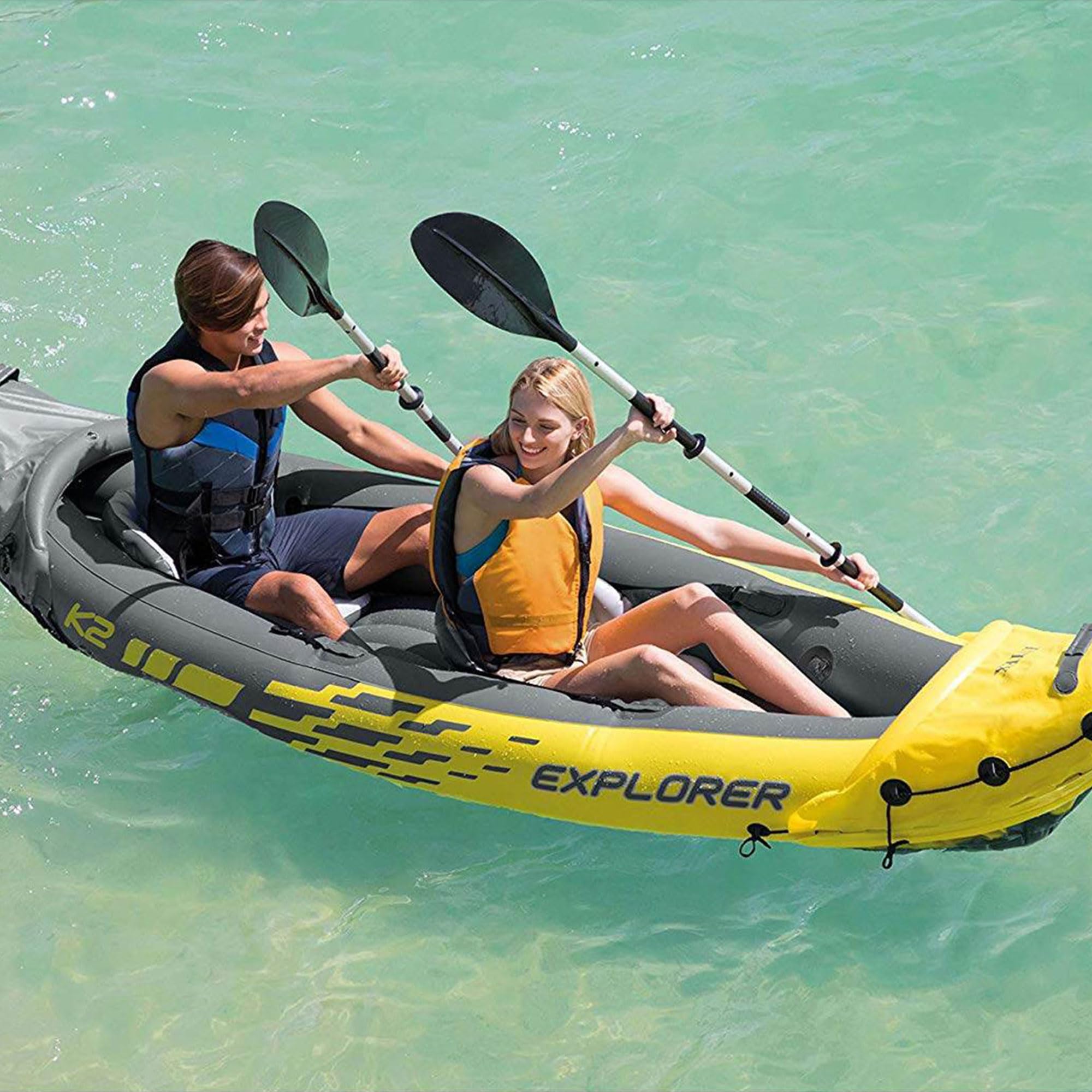 Inflatable 2 Person Kayak Set with Paddles, Pump and Backrests