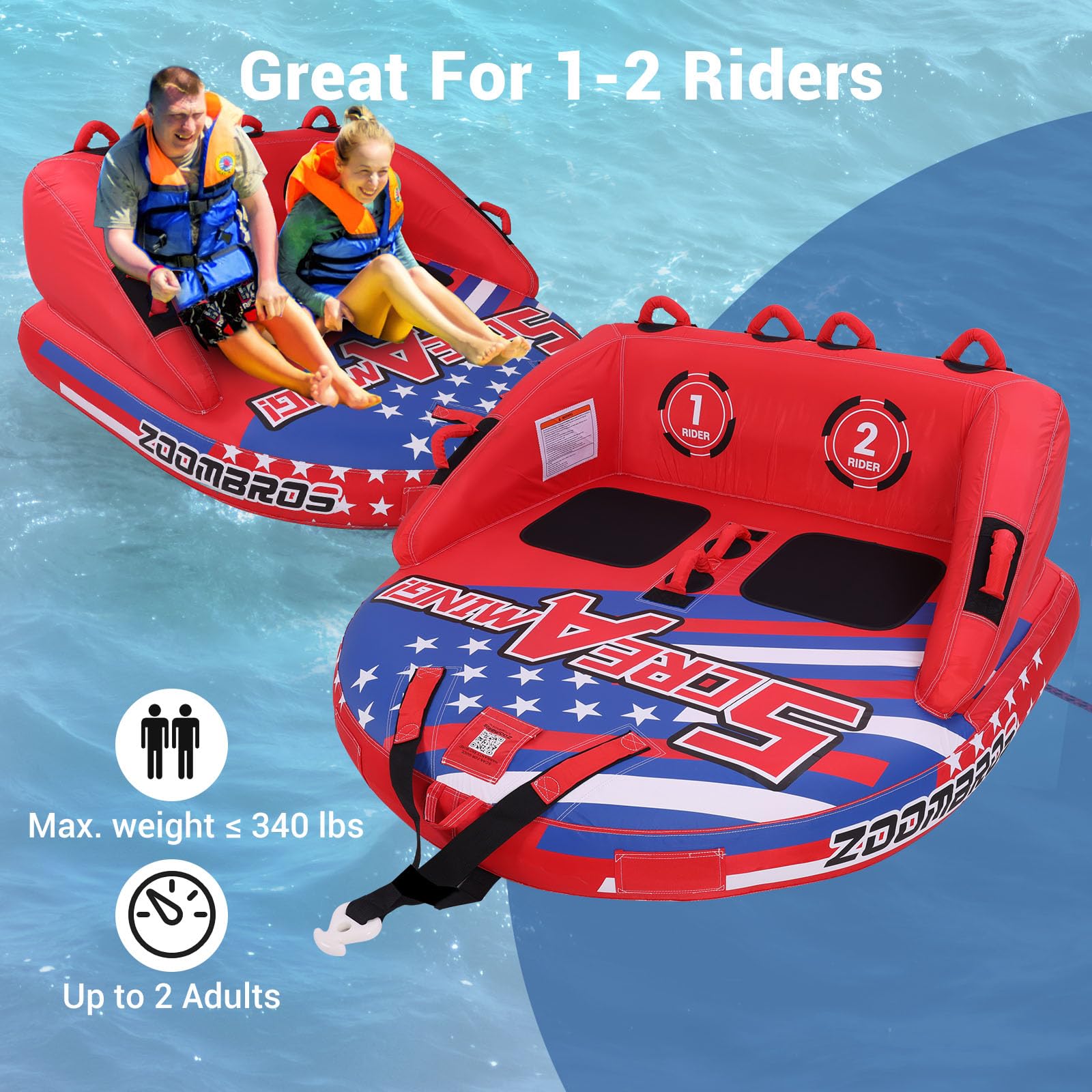 2-3 Person Towable Tube with Durable Cover for Boating