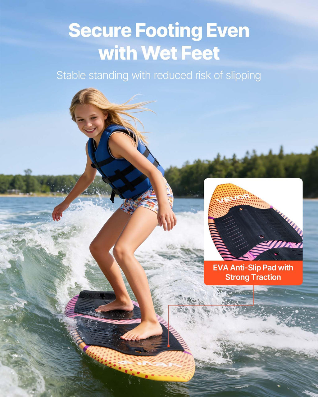 45 Inch Wakesurf Board with EVA Non-Slip Pad for Youth Riders