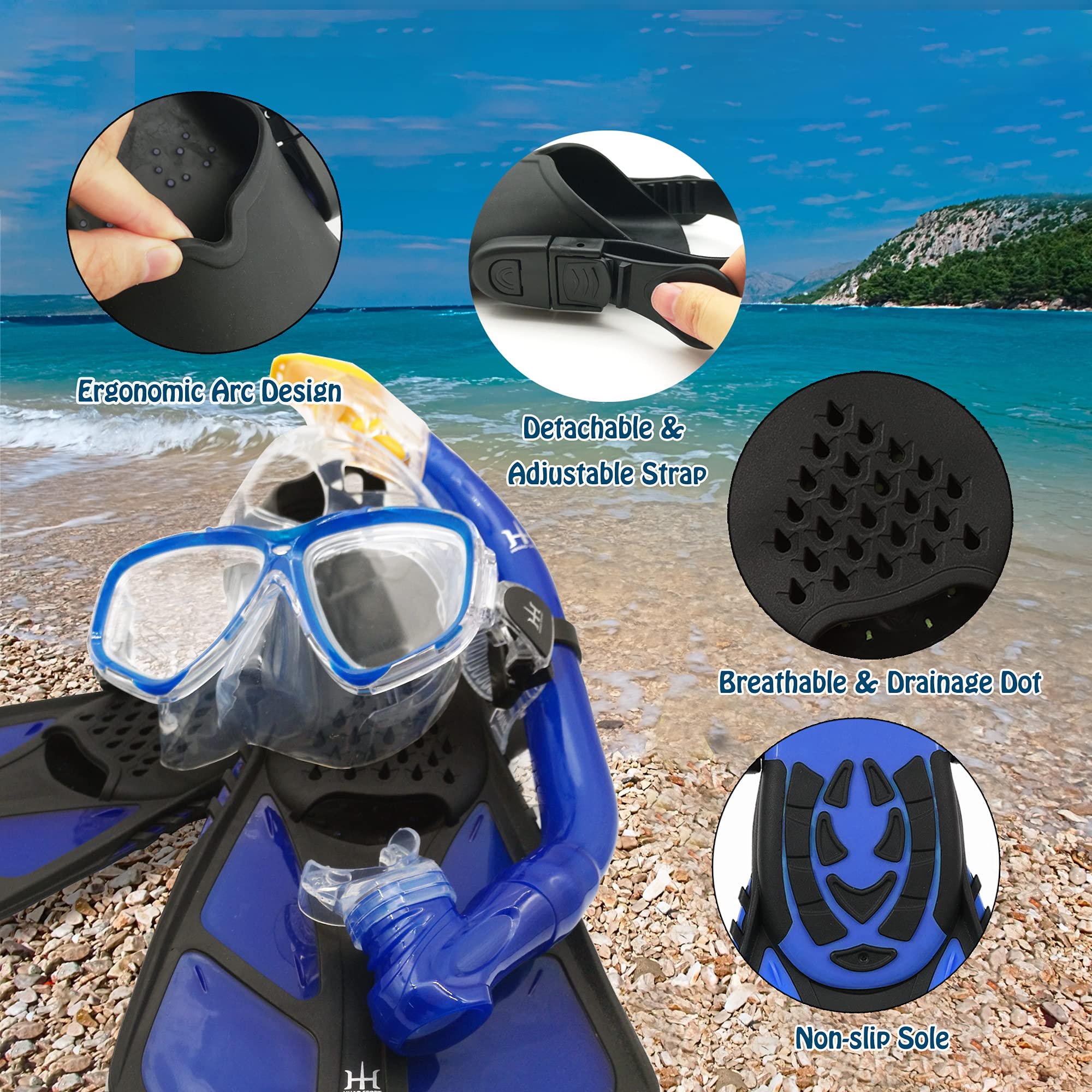 Kids Snorkel Set with Mask, Fins and Mesh Carry Bag