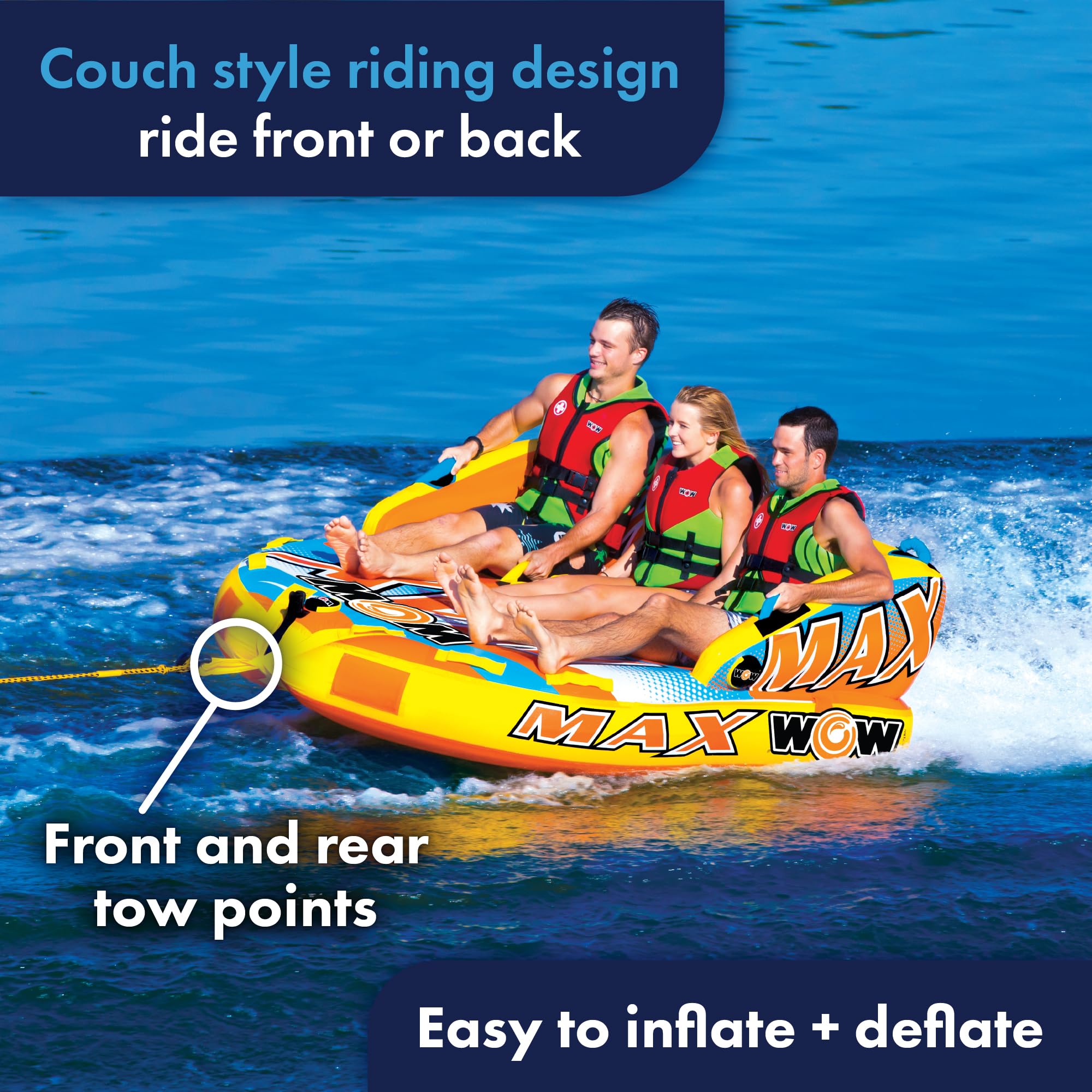 Inflatable Towable Deck Tube for Up to 3 Riders