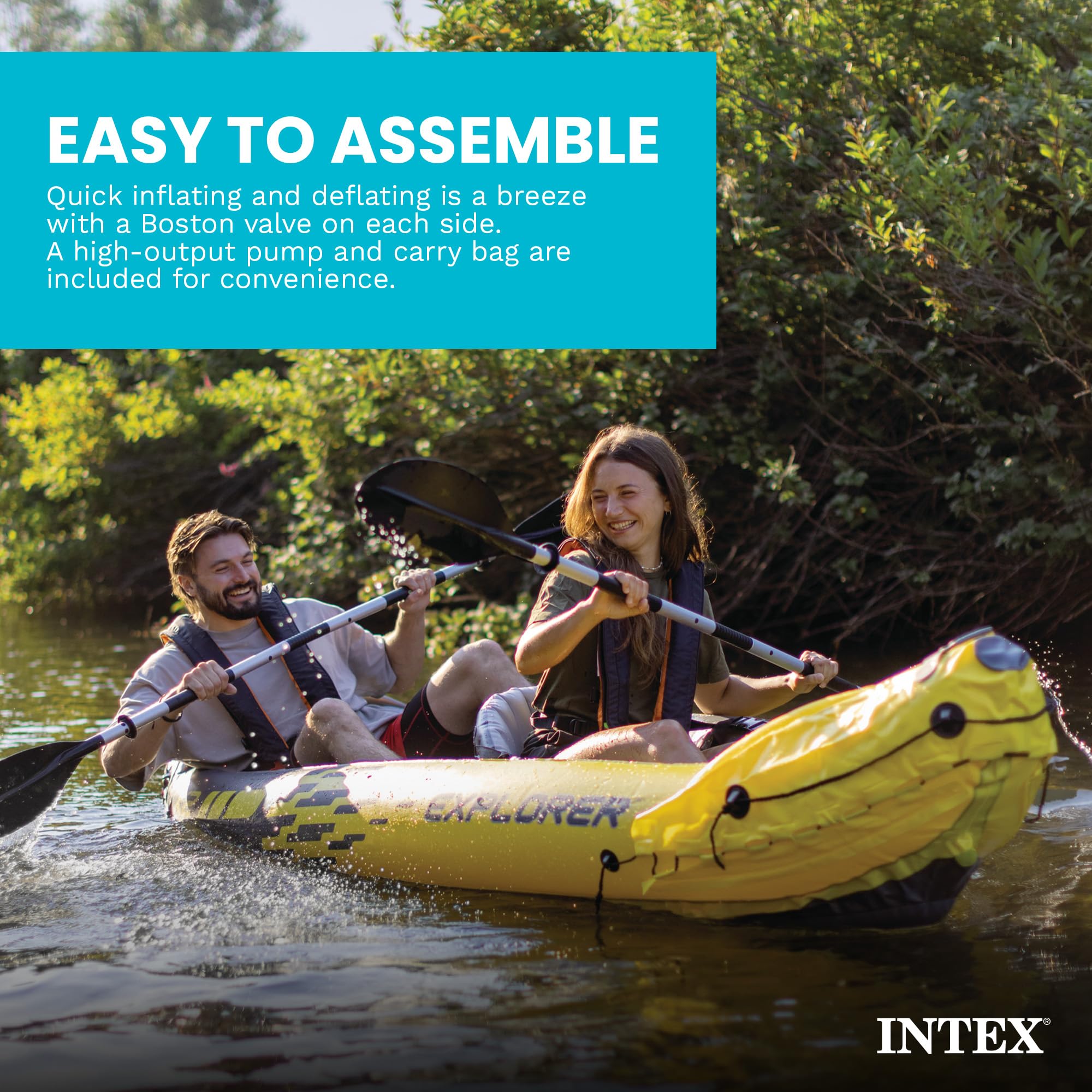 Inflatable 2 Person Kayak Set with Paddles, Pump and Backrests