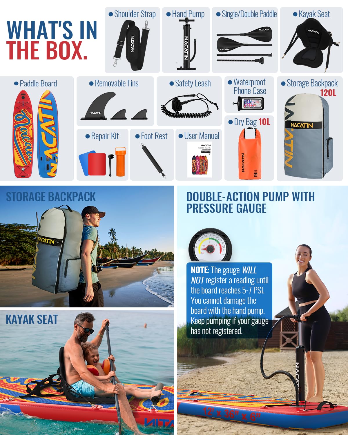 Inflatable Stand Up Paddle Board with Seat, Paddle and Pump
