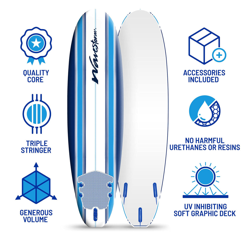 7ft Soft Top Surfboard Set with Leash and Fins for Beginners