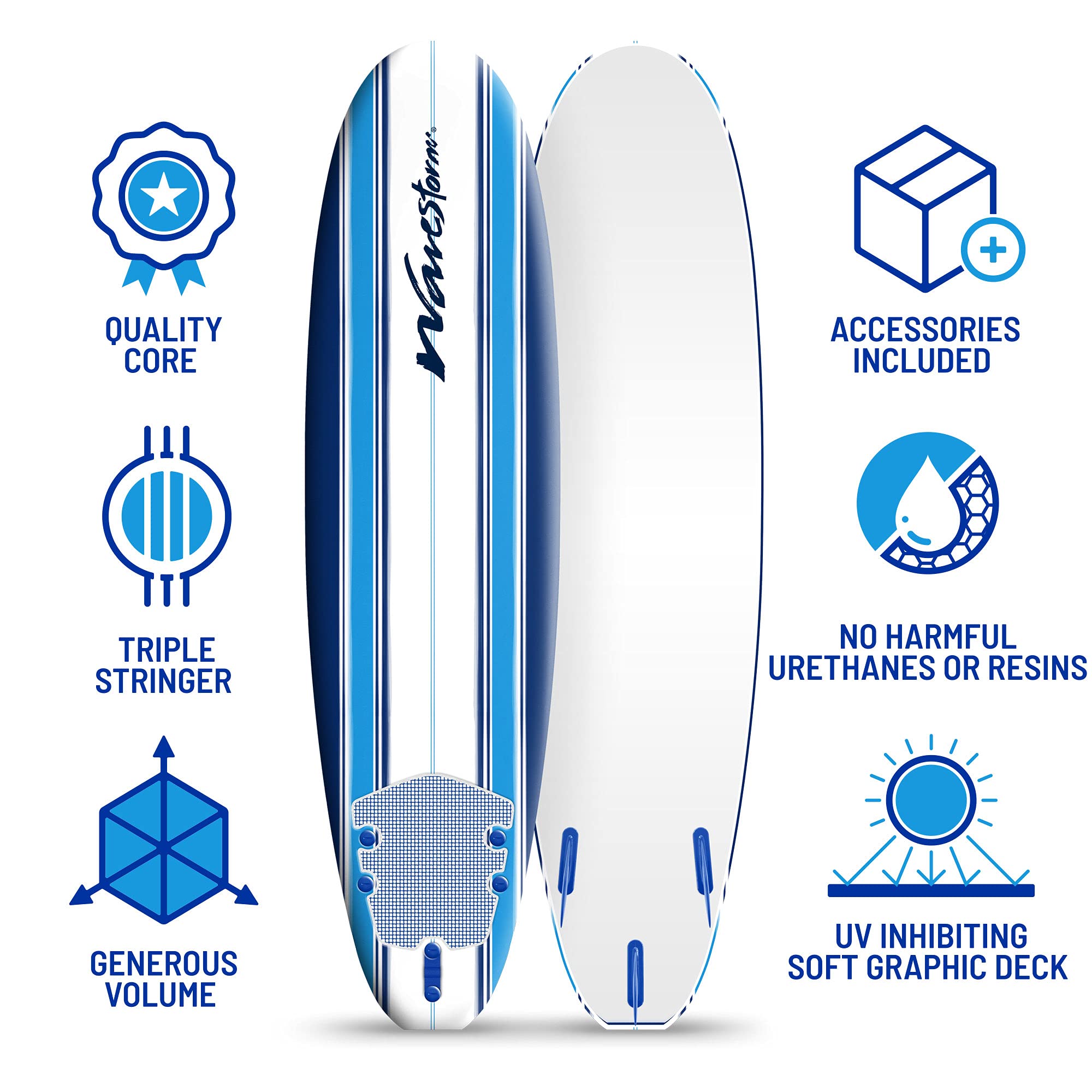 7ft Soft Top Surfboard Set with Leash and Fins for Beginners