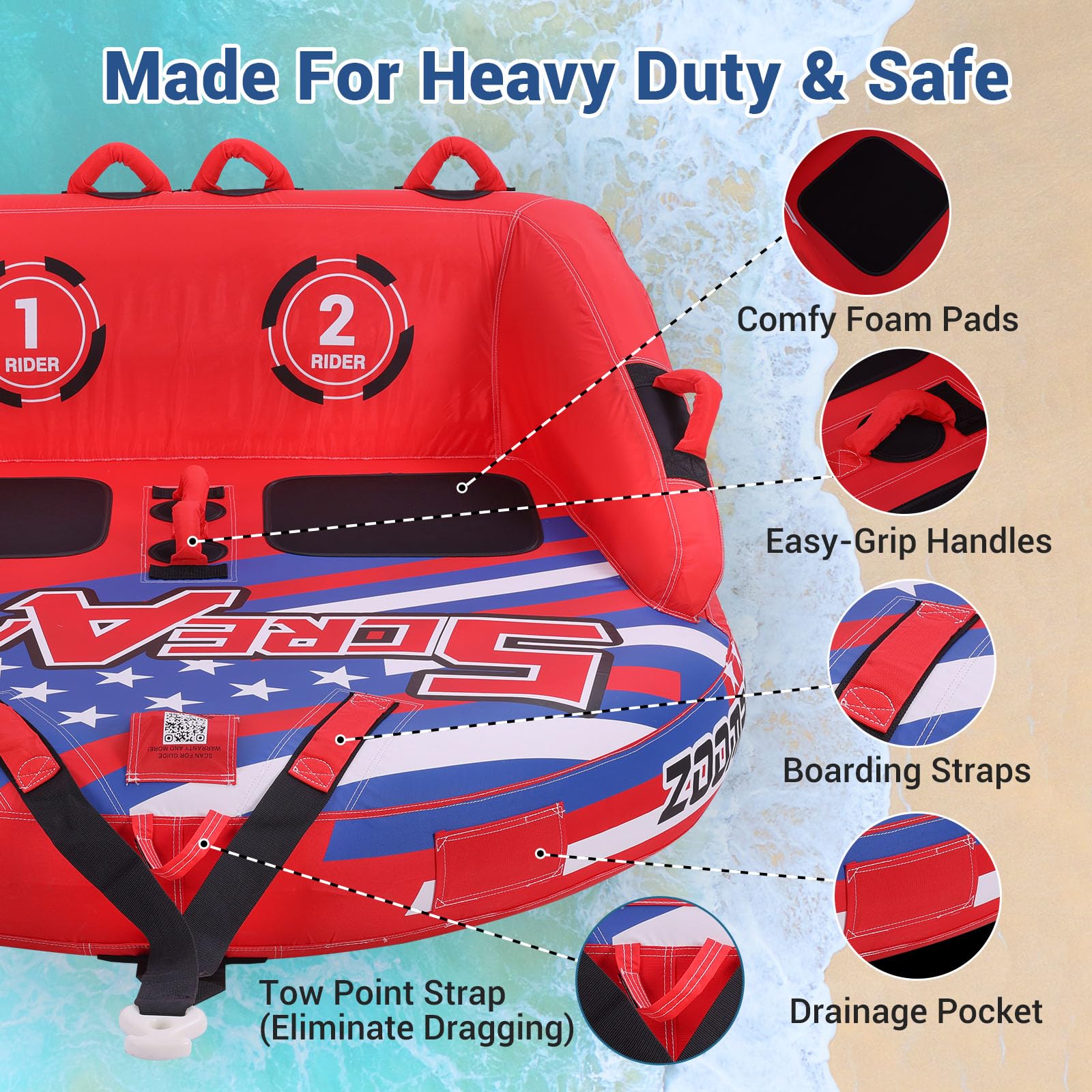 2-3 Person Towable Tube with Durable Cover for Boating